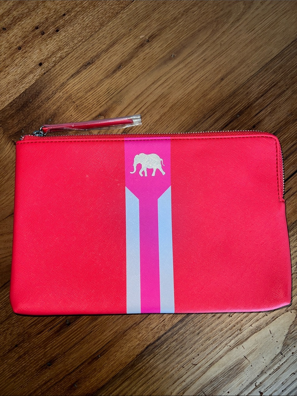 Stella & Dot Coral-Trim Polka Dot Cosmetic Pouch elephant
